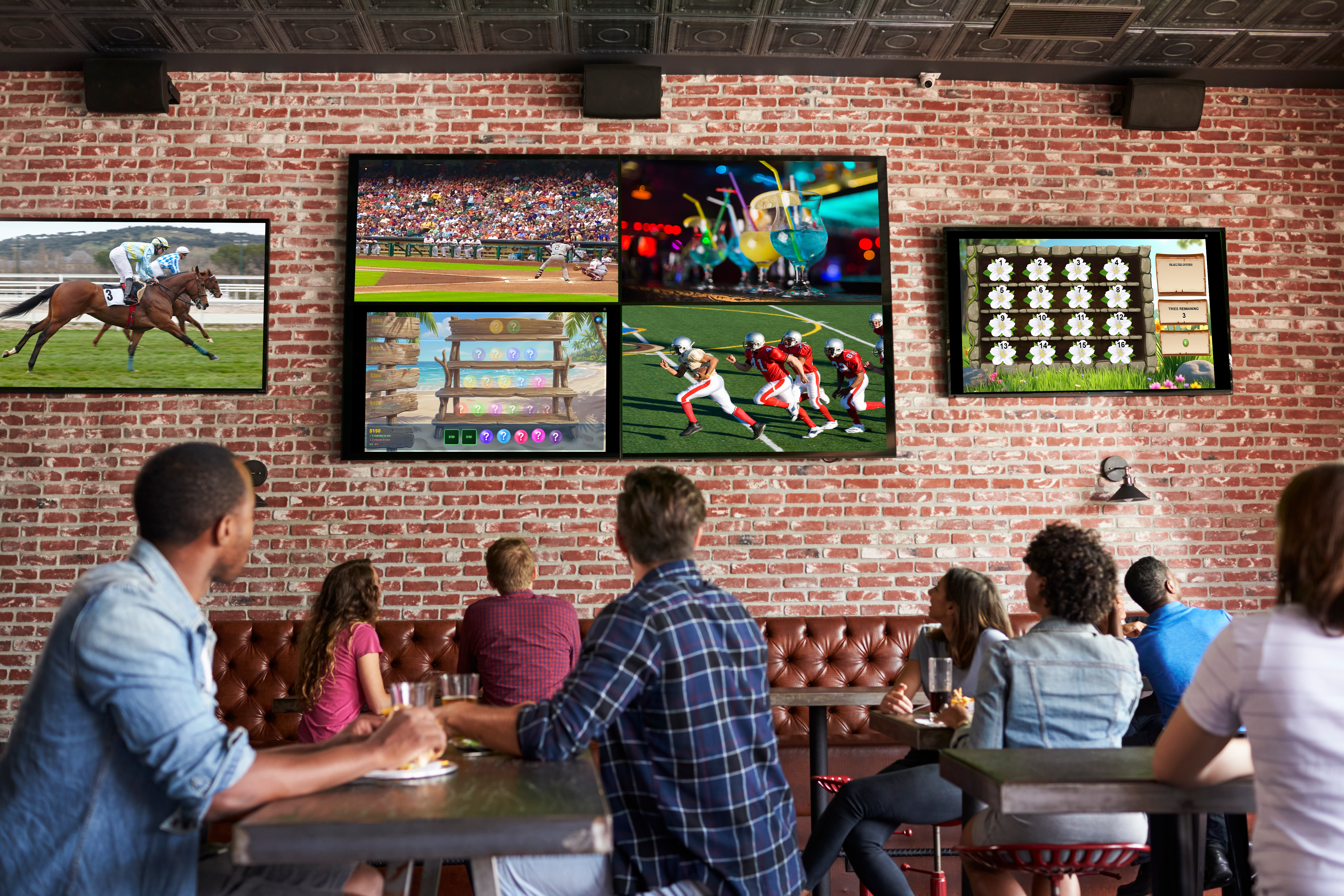 Video Over IP network diagram — distributed displays across a venue